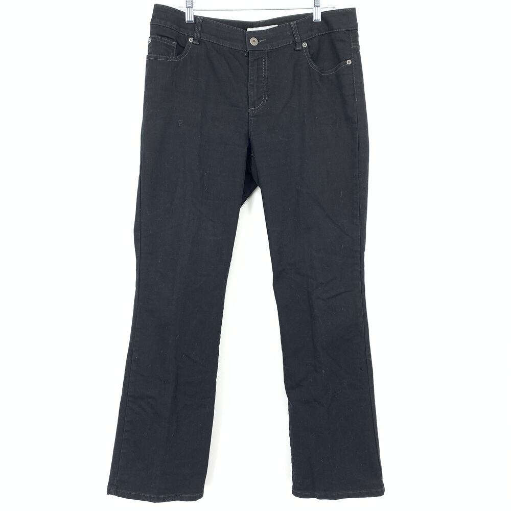 Chico's Jeans Womens 2 Regular Black Straight Scroll Embroidered Back Pockets